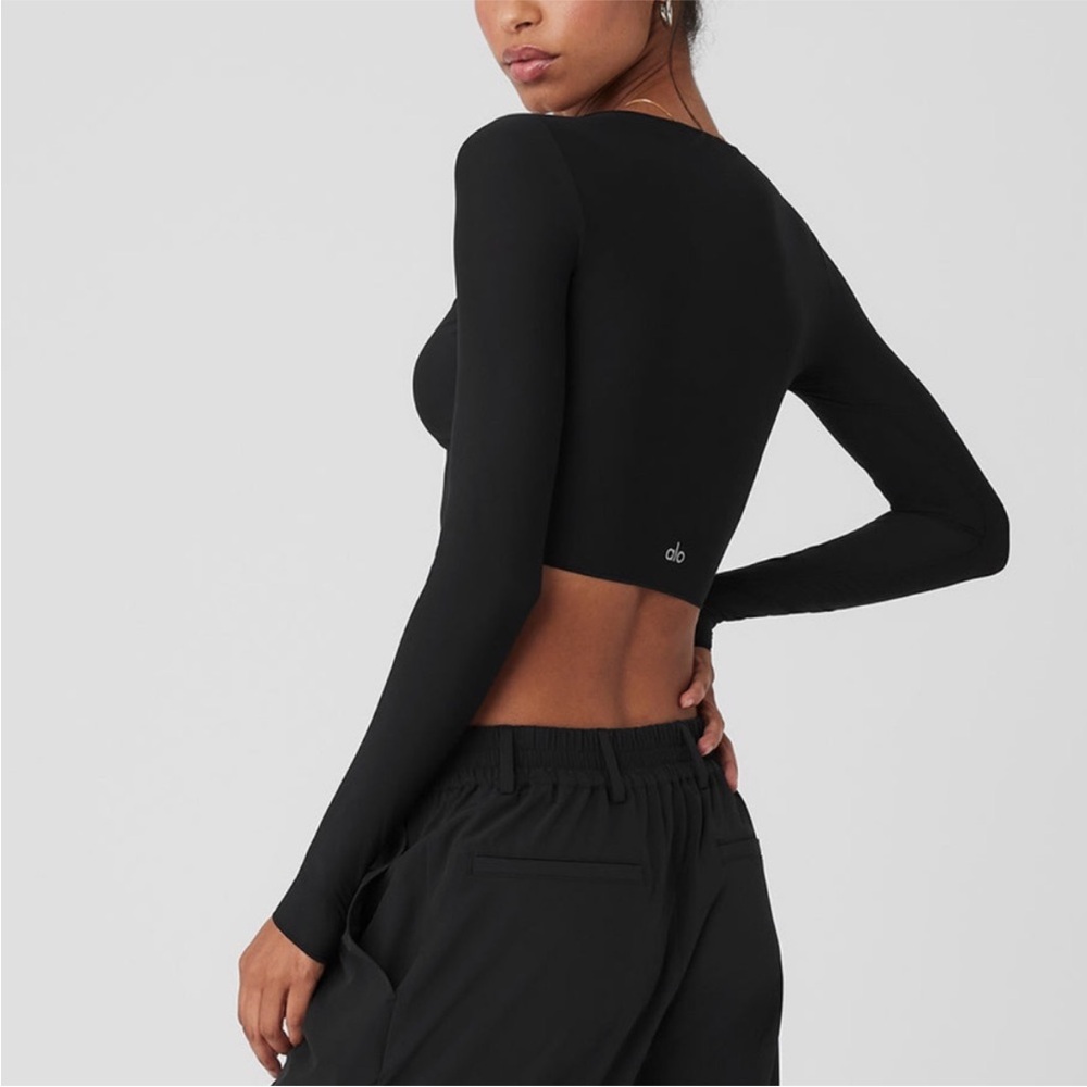 Alo Sheer Illusion Crop Long Sleeve Top - Picture 2 of 5